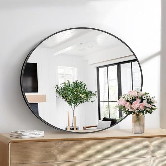 Bathroom Mirrors, 36" x40" Black Mirrors, Oval Vanity Mirrors, Metal Framed Wall Mounted Mirrors, Vertical/Horizontal Mirror for Bathroom Bedroom Entryway Living Room - ModernBath
