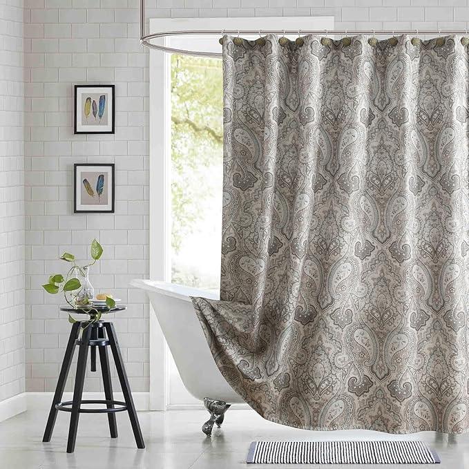 BESTRIPES Fabric Shower Curtain, Taupe and Blue Paisley Print Shower Curtains for Bathroom, 72" W x 72" H - ModernBath