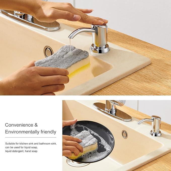 GAGALIFE Built in Counter Soap Dispenser for Kitchen Sink and Extension Tube Kit, Anti-Leakage Upgrade with 40" Tube No More Top Refill (Chrome) - ModernBath