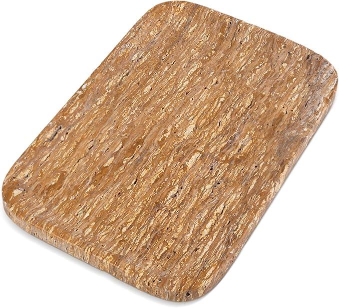 Karibiber Natural Marble Vanity Tray, 11.8" Travertine/Stone Bathroom Tray Countertop, Golden Stone for Perfume Jewelry Holder, Decorative Dresser Organizer, Storage for Kitchen Sink(Walnut Traver) - ModernBath
