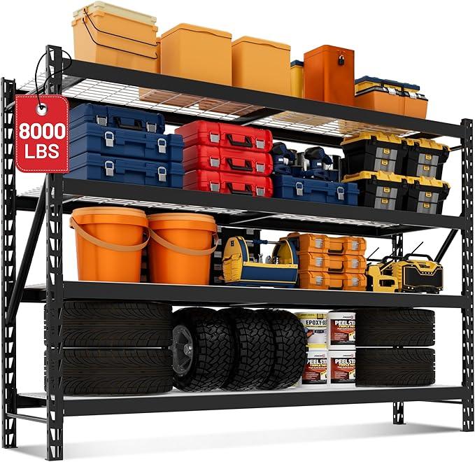 WORKPRO 77" Garage Shelving Unit, 8000LBS Heavy Duty Metal Storage Rack, Extra Wide Adjustable 4-Tier Shelves for Warehouse, Basement, and Garage, 77" W X 24" D X 72" H, Black - ModernBath
