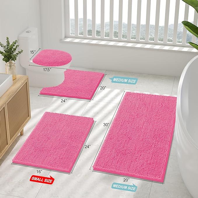 Smiry Luxury Chenille Bathroom Rugs 34x21, Extra Soft and Absorbent Shaggy Bath Mat, Machine Washable, Non-Slip Plush Carpet Runner for Tub, Shower, and Floor, Home Decor Accessories, Hot Pink - ModernBath