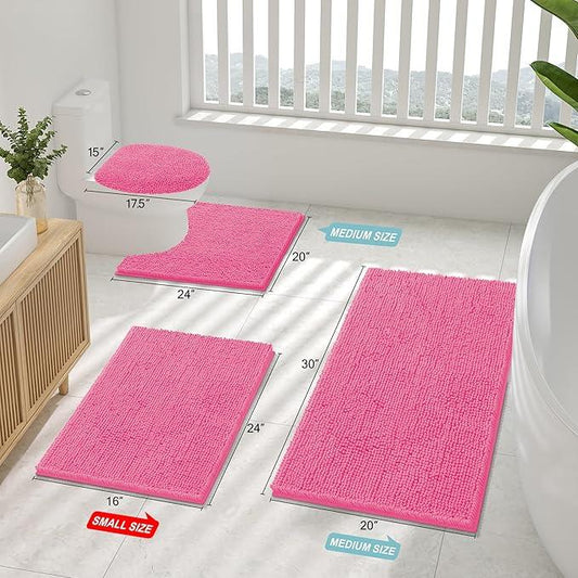 Smiry Luxury Chenille Bathroom Rugs 34x21, Extra Soft and Absorbent Shaggy Bath Mat, Machine Washable, Non-Slip Plush Carpet Runner for Tub, Shower, and Floor, Home Decor Accessories, Hot Pink - ModernBath