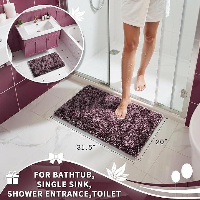 Yimobra Chenille Bathroom Rugs Non Slip, Extra Thick Soft Absorbent Bath Rug 31.5x20 Inch, Machine Washable Quick Dry Bath Mat for Bathroom Floor, Tub and Shower, Home Decor Accessories, Purple Grey - ModernBath