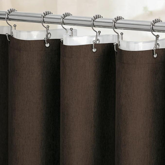 BTTN Brown 3 in 1 Shower Curtains with Clear Liner, Linen Textured Decorative Cloth Shower Curtain PEVA Liner Set with Plastic Hook, Modern Hotel Luxury Waterproof Shower Curtain for Bathroom, 72x72 - ModernBath