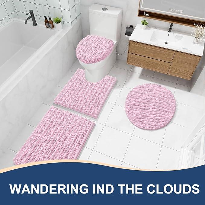 Arotive Luxury Chenille Bathroom Rug Mat, Extra Soft Thick Absorbent Shaggy Bath Rugs, Non-Slip Machine Wash Dry, Plush Bath Mats for Bathroom, Shower and Tub, 54x24, Pink - ModernBath