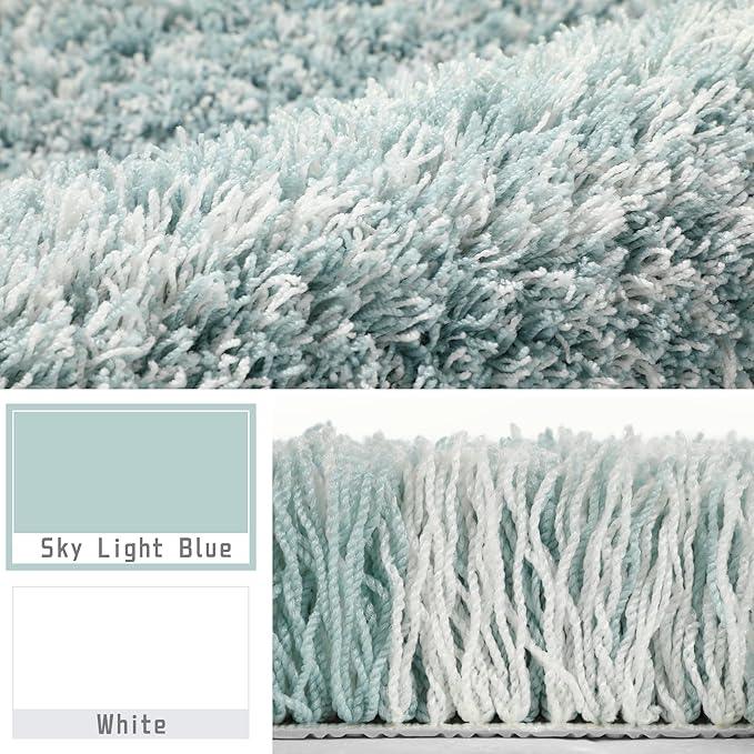 Yimobra Bathroom Rugs Non Slip Washable, Ultra Soft and Water Absorbent Bath Mats, Plush Fluffy Shower Mat Outside, Microfiber Thick Matts for Bathroom Floor/Sink, 24x17, Sky Light Blue and White - ModernBath