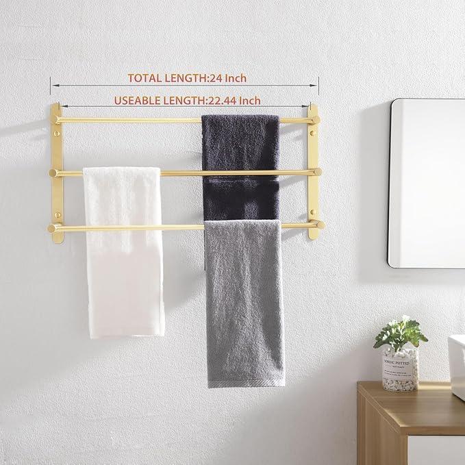 KOKOSIRI Bath Towel Bars Bathroom 3-Tiers Ladder Towel Holder Rails Wall Mounted Towels Shelves Rack Stainless Steel, Brushed Gold, B5002BG-L24 - ModernBath