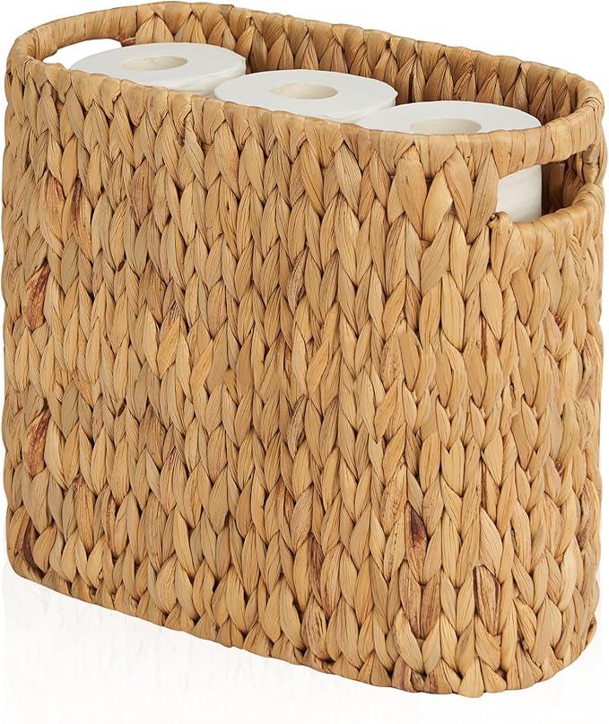 ELONG HOME Toilet Paper Storage for 9 Rolls, Water Hyacinth Wicker Toilet Paper Storage Holder, Toilet Paper Basket with Built-in Handles - ModernBath