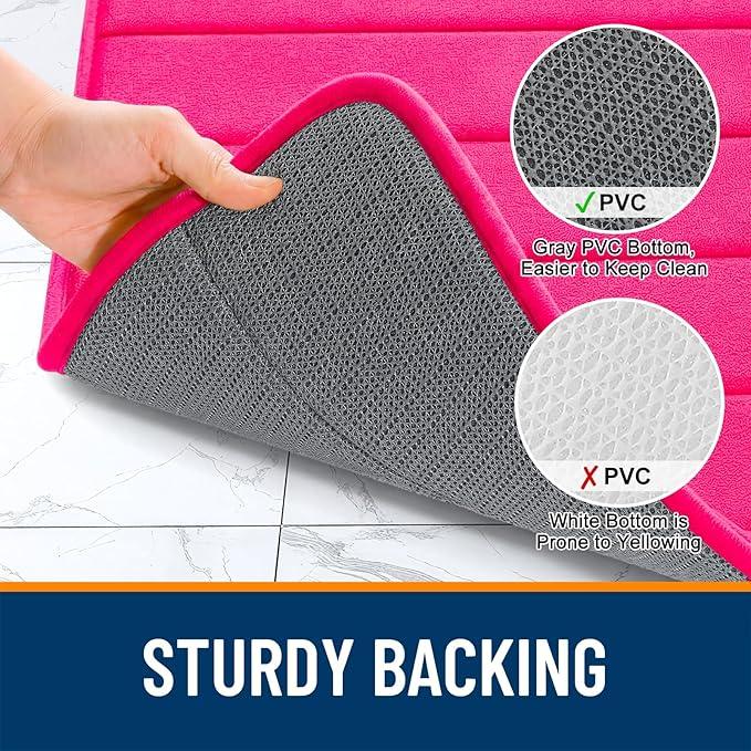 OLANLY Memory Foam Bath Mat 59x35, Super Soft Absorbent Bathroom Rugs, Quick Dry, Machine Washable Shower Floor Rugs, Bathmat Carpet, Bathroom Home Decor Accessories, Hot Pink - ModernBath