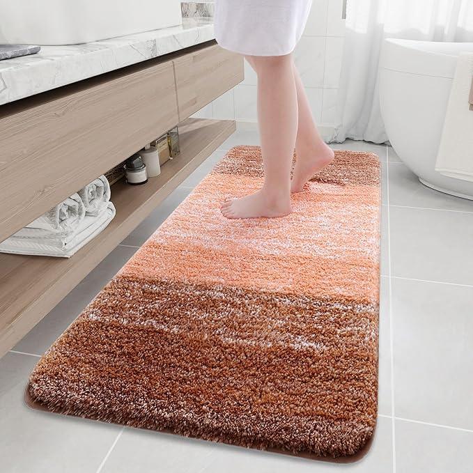 Arotive Microfiber Bathroom Rugs, Shaggy Soft and Absorbent Bath Rug, Non-Slip, Thick Plush Machine Washable Dry Bath Mats for Bathroom, Tub and Shower, 70x24, Orange, Rectangular - ModernBath