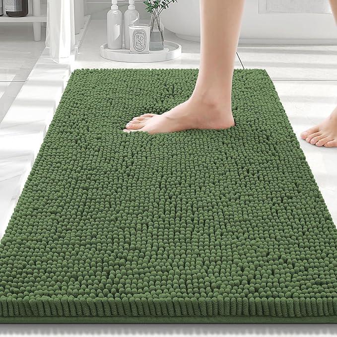 Smiry Luxury Chenille Bathroom Rugs 30x20, Extra Soft and Absorbent Shaggy Bath Mat, Machine Washable, Non-Slip Plush Carpet Runner for Tub, Shower, and Floor, Home Decor Accessories, Olive Green - ModernBath