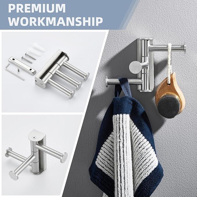 Angle Simple Swivel Towel Hook for Bathroom, SUS 304 Stainless Steel Robe Coat Hook Brushed Nickel - ModernBath