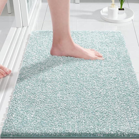 Yimobra Bathroom Rugs Non Slip Washable 24x17, Ultra Soft Absorbent Microfiber Bath Mat, Dual-Tone Decor Rug with Rubber Backing for Bathroom Floor, Tub and Shower, Home Essentials,Light Blue & White - ModernBath