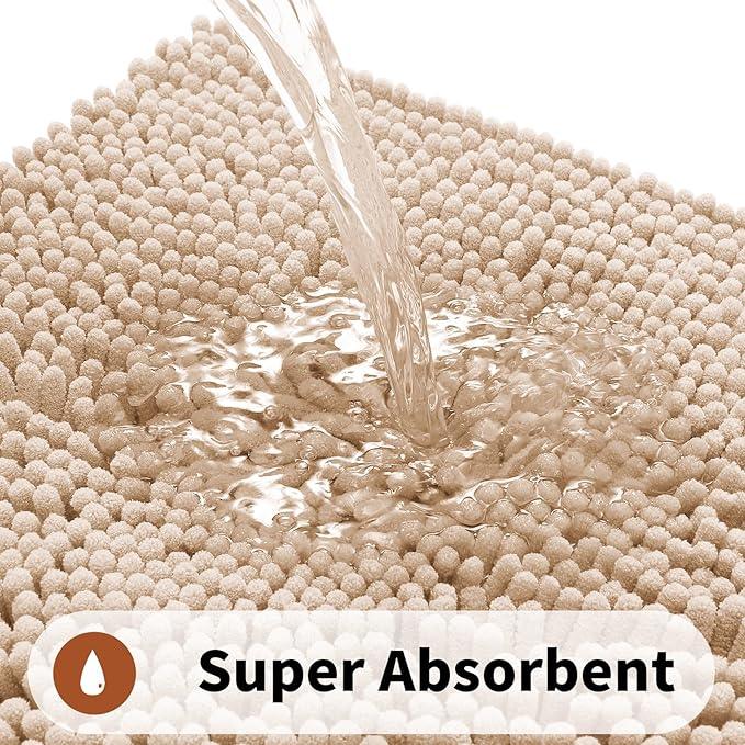 Yimobra Toilet Rugs U Shaped Washable - 24"x20" Non Slip Plush Contour Bath Rugs for Toilet - Super Soft Absorbent Quick Dry Toilet Mats for Bathroom,Beige - ModernBath
