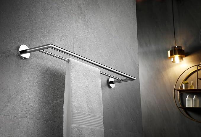 Double Towel Bar Chrome 26 Inch Towel Racks for Bathroom, Wall Mounted Bath Towel Holder, Modern Hotel Style Double Towel Rod, Brass, 077080-CR Leo Series - ModernBath