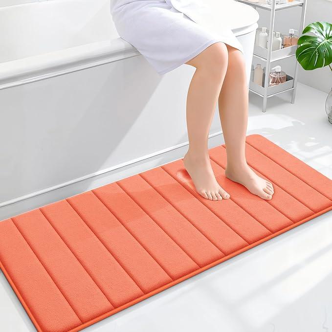 OLANLY Memory Foam Long Bathroom Rugs Runner 47x20, Super Soft Absorbent Bath Mat, Quick Dry, Machine Washable Shower Floor Rugs, Bathmat Carpet, Bathroom Home Decor Accessories, Coral - ModernBath