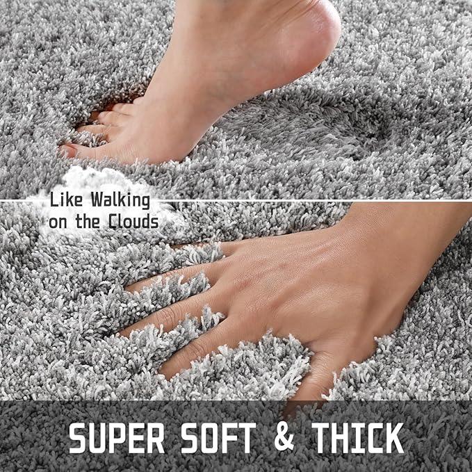 Yimobra Luxury Bathroom Rugs, Fluffy Bath Mats, Non Slip, Water Absorbent Microfiber, Machine Washable, Plush Runner Shower Rugs, Thick Matts for Bathroom Floor&Tub, 60"x 24", Light Gray and White - ModernBath