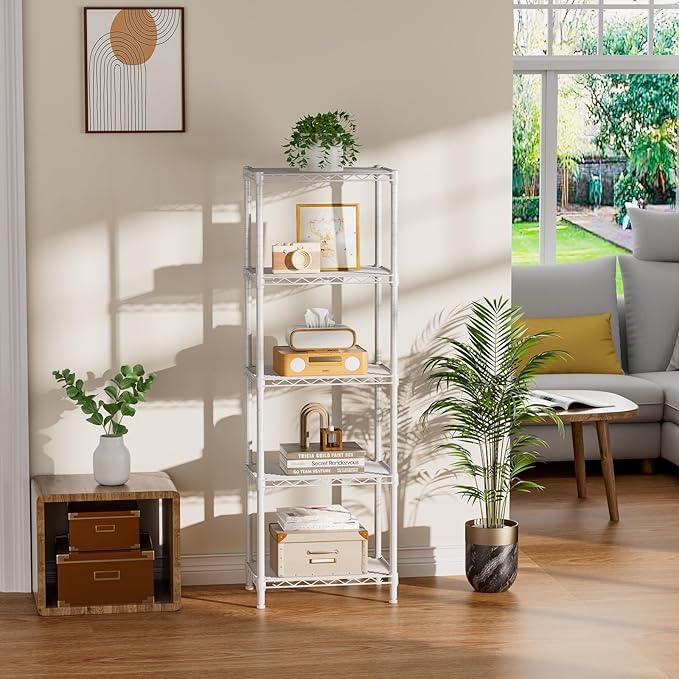 Small 5 tire Shelves Storage Wire Shelving Unit Metal Shelf Adjustable Organizers Storage Shelving for Bathroom Laundry Room Kitchen Pantry10”D x 16”W x 55”H White - ModernBath
