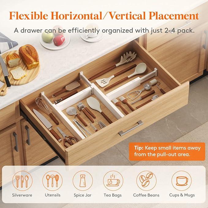 Lifewit 10 Pack Kitchen Drawer Dividers 2.36" High, 16"-22" Adjustable Drawer Organizer for Utensils/Clothes/Makeup, Plastic Expandable Separators in Dresser/Bedroom/Bathroom/Office Storage - ModernBath