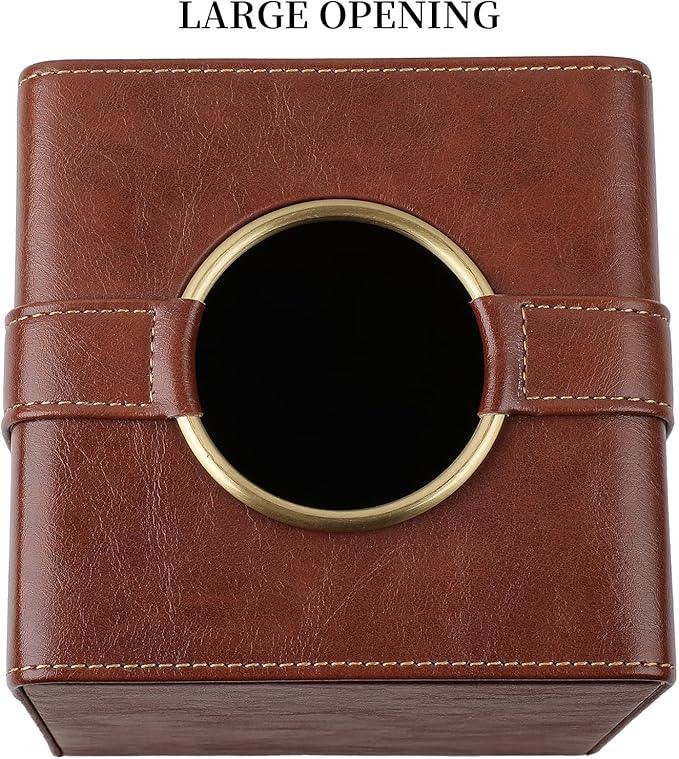 Cretkhp Luxury Square Tissue Box Cover, PU Leather Tissue Box Holder with Magnetic Closure and Gold Decorative Grommets for Bathroom Bedroom, Decorative Elegant Cube Tissue Holder (Brown) - ModernBath
