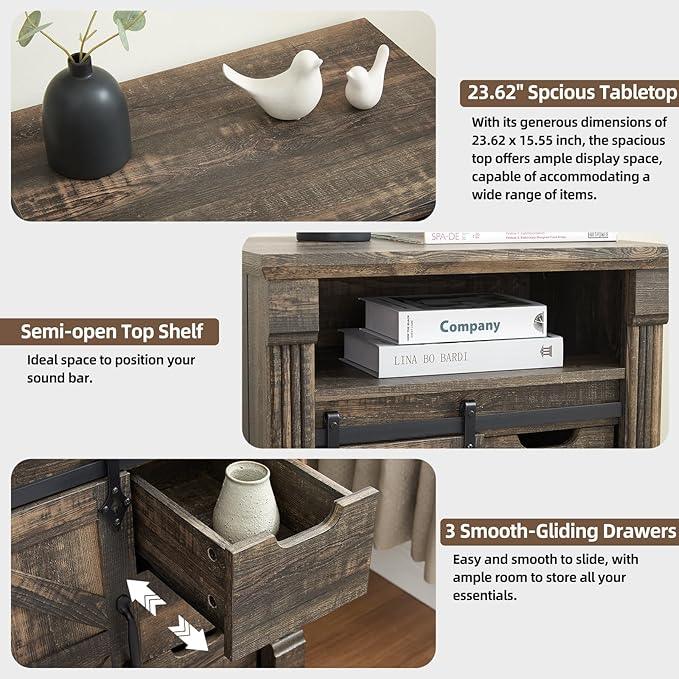 Bathroom Floor Cabinet, Farmhouse Storage Cabinet with Sliding Barn Door, Small Storage Cabinet with Drawer for Bathroom, Kitchen, Living Room, Rustic Style Cabinet (Dark Rustic Oak) - ModernBath