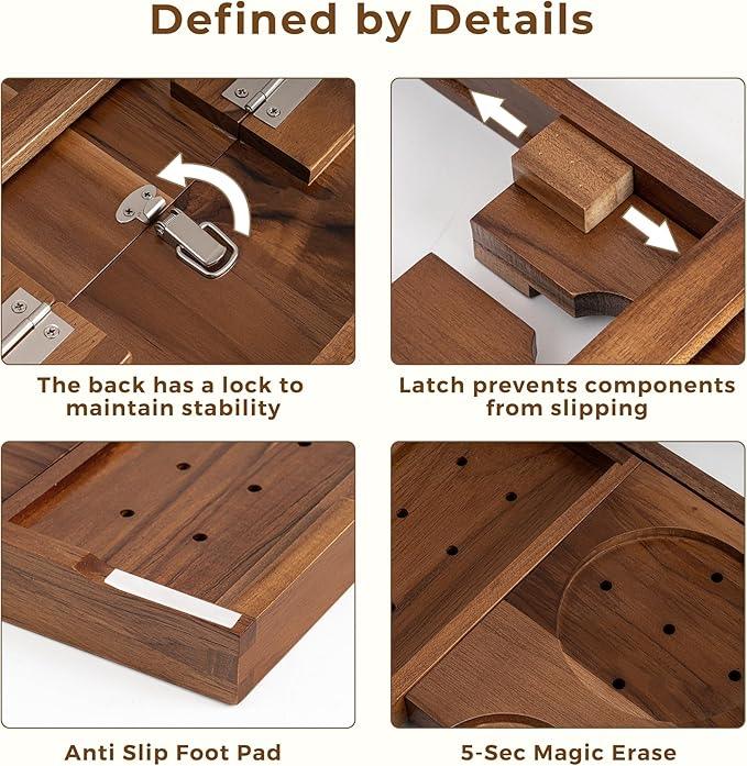 Teak Bathtub Tray, Luxury Bath Table Tray with Wine Glass and Phone Holders & Book Stand, Foldable Wooden Bathtub Caddy for Home Spa Relaxation, Bath Gift for Women（Natural Teak） - ModernBath