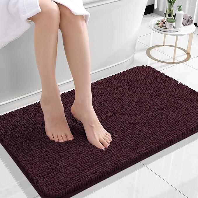 OLANLY Bathroom Rugs 24x16, Extra Soft Absorbent Chenille Bath Rugs, Rubber Backing Quick Dry, Machine Washable Bath Mats for Bathroom Floor, Tub and Shower, Home Decor Accessories, Black Cherry - ModernBath