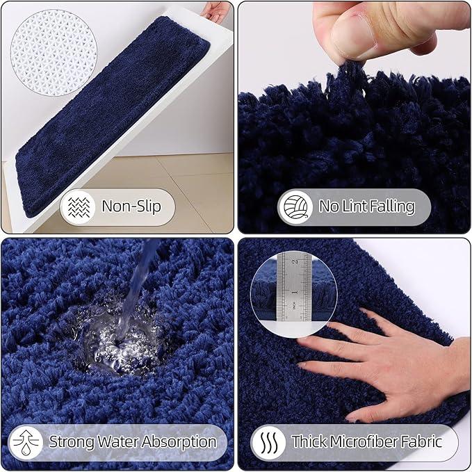 XLHOMO Bathroom Set - Navy Blue Bathroom Accessories Set, Bathroom Sets with Shower Curtain and Rugs, 25PC Shower Curtain Set with Hooks, Soap Dispenser, Soap Dish, Toilet Brush Holder and Trash Can - ModernBath