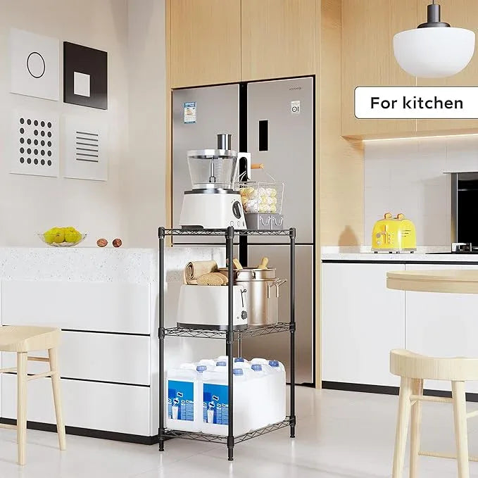 3 Tiers Shelf Metal Storage Shelves Wire Rack Closet Organizers with Wheel for Garage Kitchen Bathroom Laundry Black 11.8" D x 17.7" W x 28.8" H - ModernBath