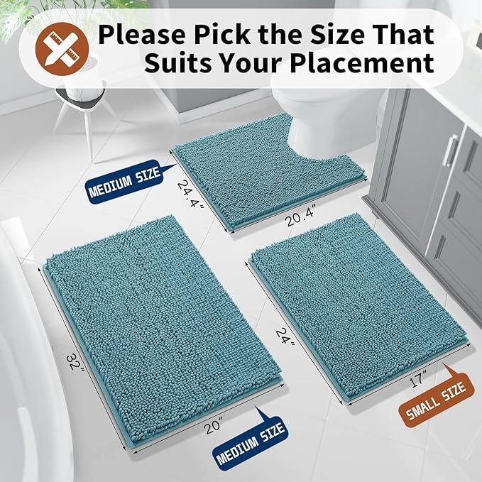 Yimobra Toilet Rugs U Shaped Washable - 24"x20" Non Slip Plush Contour Bath Rugs for Toilet - Super Soft Absorbent Quick Dry Toilet Mats for Bathroom,Teal Blue - ModernBath