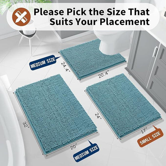 Yimobra Toilet Rugs U Shaped Washable - 24"x20" Non Slip Plush Contour Bath Rugs for Toilet - Super Soft Absorbent Quick Dry Toilet Mats for Bathroom,Teal Blue - ModernBath