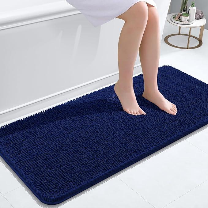 OLANLY Bathroom Rugs 47x20, Extra Soft Absorbent Chenille Bath Rugs, Rubber Backing Quick Dry, Machine Washable Bath Mats for Bathroom Floor, Tub and Shower, Home Decor Accessories, Navy - ModernBath