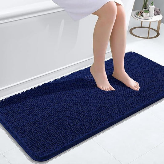 OLANLY Bathroom Rugs 47x20, Extra Soft Absorbent Chenille Bath Rugs, Rubber Backing Quick Dry, Machine Washable Bath Mats for Bathroom Floor, Tub and Shower, Home Decor Accessories, Navy - ModernBath
