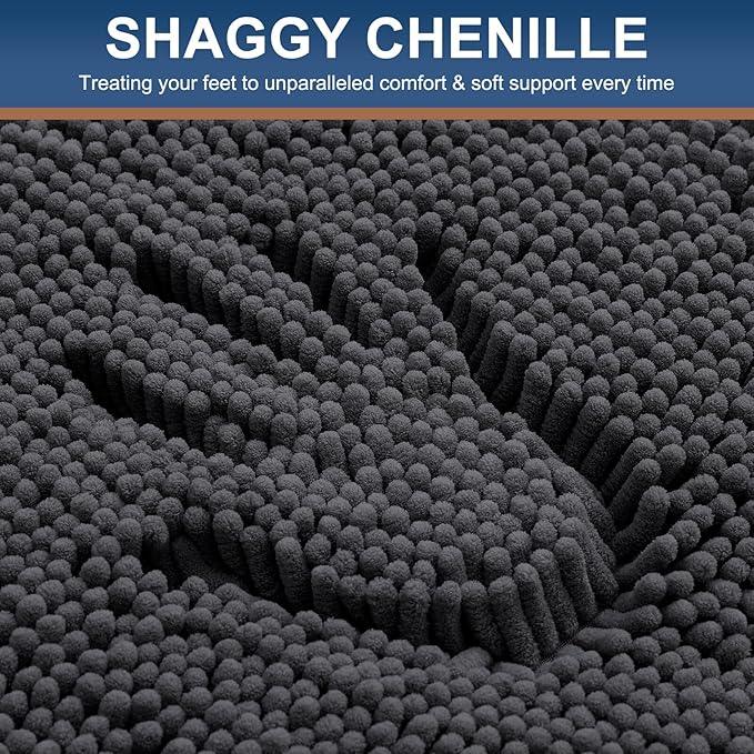 Smiry Luxury Chenille Bathroom Rugs 47x20, Extra Soft and Absorbent Shaggy Bath Mat, Machine Washable, Non-Slip Plush Carpet Runner for Tub, Shower, and Floor, Home Decor Accessories, Charcoal Grey - ModernBath
