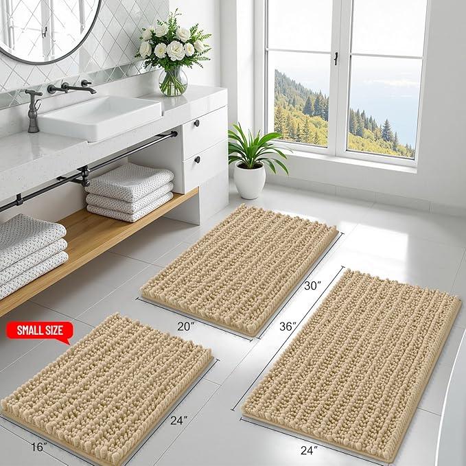 Smiry Bathroom Rugs Mat 47x24, Extra Soft Absorbent Chenille Bath Rugs, Non Slip Rubber Backing Machine Washable Quick Dry Bath Mats for Bathroom Floor, Tub, Shower, Home Decor Accessories, Beige - ModernBath