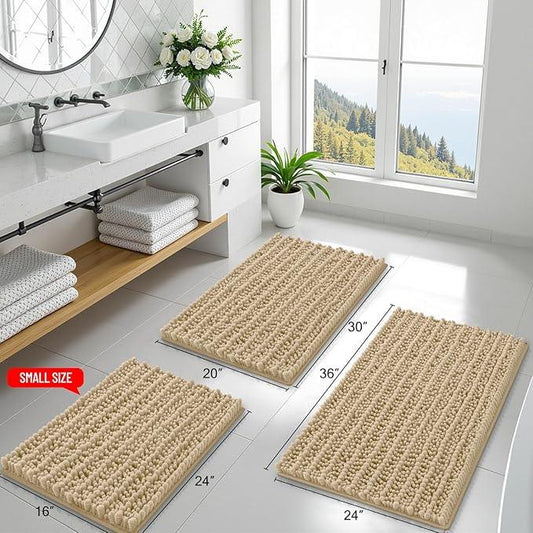 Smiry Bathroom Rugs Mat 47x24, Extra Soft Absorbent Chenille Bath Rugs, Non Slip Rubber Backing Machine Washable Quick Dry Bath Mats for Bathroom Floor, Tub, Shower, Home Decor Accessories, Beige - ModernBath