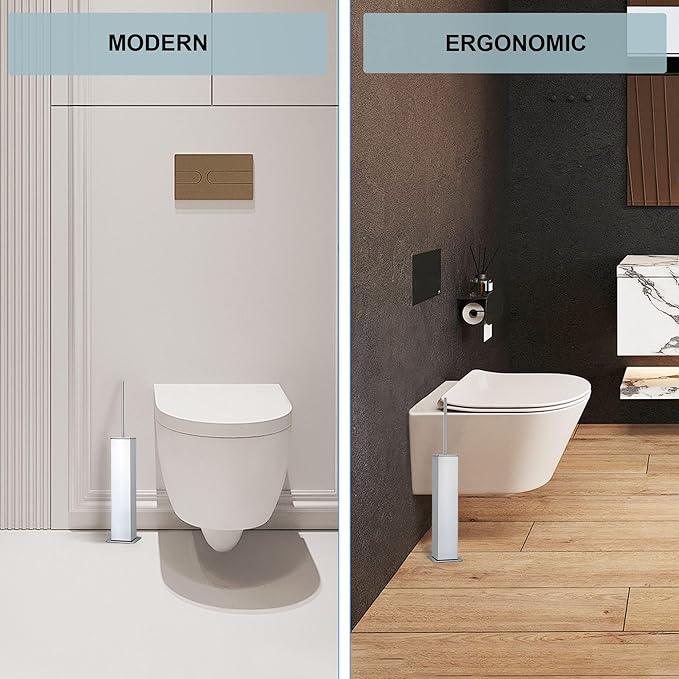 Chrome Toilet Brush and Holder,Toilet Bowl Brush with Extra Long Handle - ModernBath