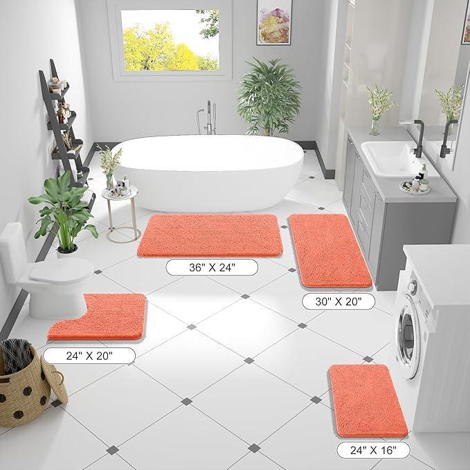 OLANLY Bathroom Rugs 47x24, Extra Soft Absorbent Chenille Bath Rugs, Rubber Backing Quick Dry, Machine Washable Bath Mats for Bathroom Floor, Tub and Shower, Home Decor Accessories, Coral - ModernBath