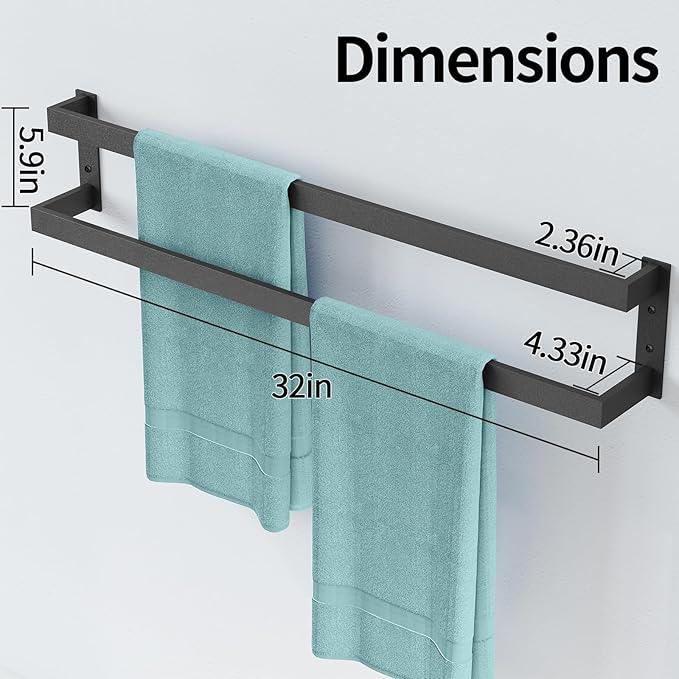 Double Towel Bar, 32Inch Towel Rack for Bathroom,Towel Holder Wall Mounted, Double Towel Rod Towel Rail Hanger for Wall, Kitchen (Matte Black) - ModernBath
