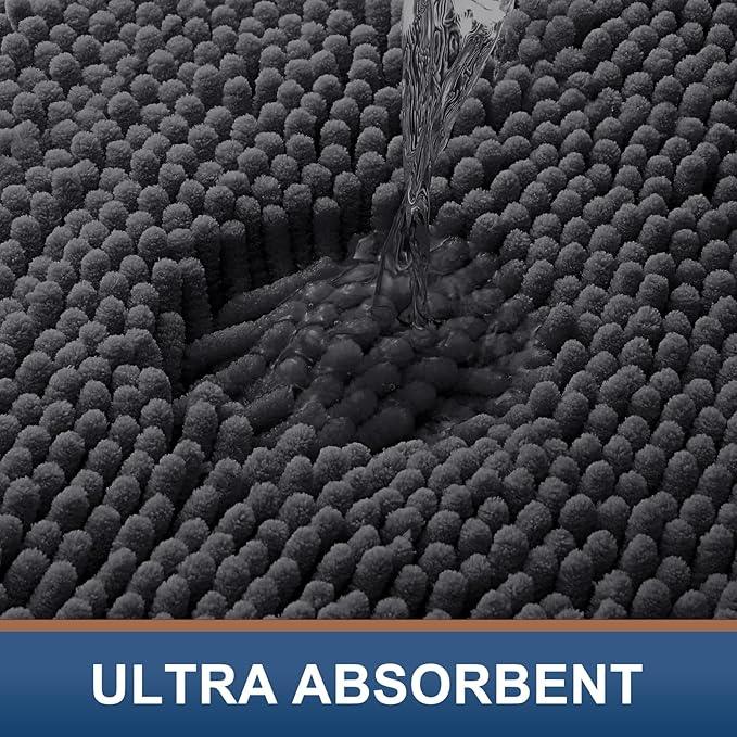 Smiry Luxury Chenille Bathroom Rugs 71x47, Extra Soft and Absorbent Shaggy Bath Mat, Machine Washable, Non-Slip Plush Carpet Runner for Tub, Shower, and Floor, Home Decor Accessories, Charcoal Grey - ModernBath