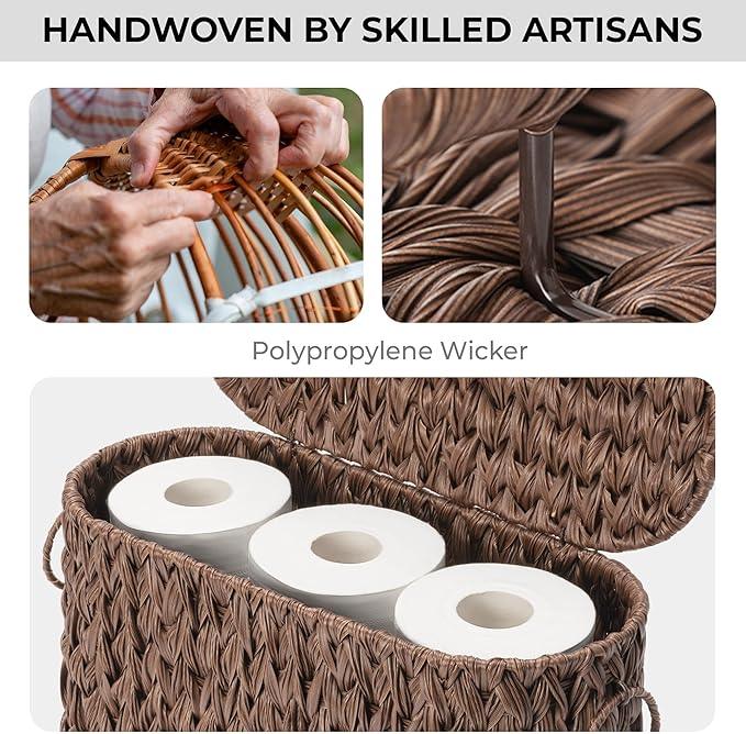 GRANNY SAYS Toilet Paper Storage Basket with Lid, Woven Toilet Paper Holder, Waterproof Bathroom Organizers and Storage, Wicker Basket for Bathroom Storage, Brown - ModernBath