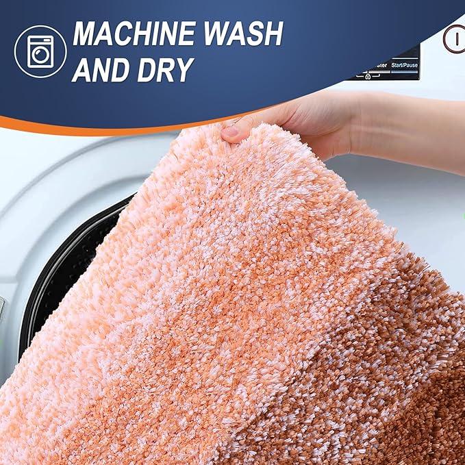 OLANLY Luxury Toilet Rugs U-Shaped 24x20, Extra Soft and Absorbent Microfiber Bathroom Rugs, Non-Slip Plush Shaggy Bath Mat, Machine Wash Dry, Contour Bathroom Mats for Toilet Base, Orange - ModernBath