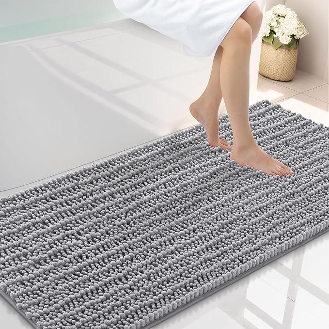 Smiry Bathroom Rugs Mat 47x24, Extra Soft Absorbent Chenille Bath Rugs, Non Slip Rubber Backing Machine Washable Quick Dry Bath Mats for Bathroom Floor, Tub, Shower, Home Decor Accessories, Grey - ModernBath