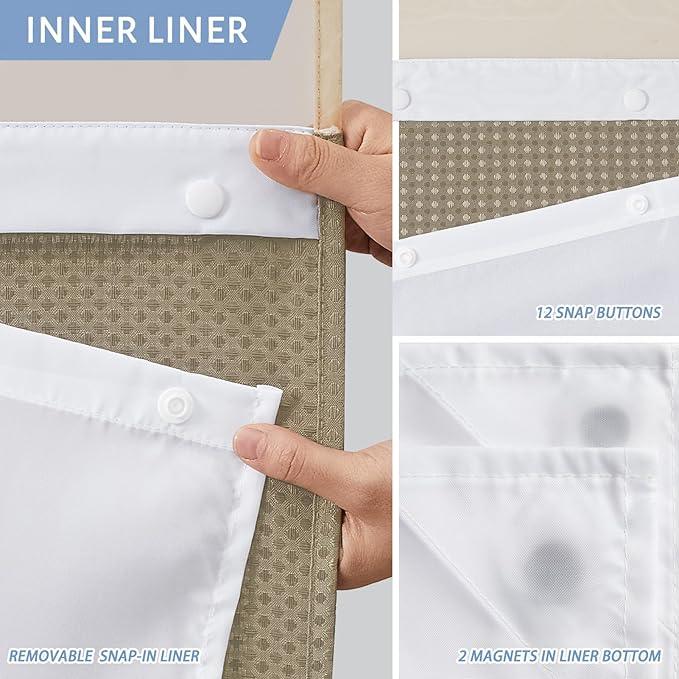 Furlinic Waffle Weave No Hook Shower Curtain with Snap in Liner,Honeycomb Textured Bathroom Curtains with See Through Top Window,Waterproof & Machine Washable,Hotel Quality,Beige,71x84 Inch - ModernBath