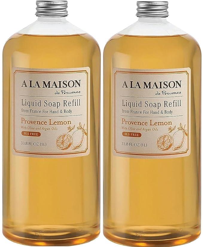 A LA MAISON French Liquid Hand Soap Refill, Provence Lemon - Natural Hand Wash Made with Essential Oils - Biodegradable, Plant-Based, Vegan, Cruelty-Free, Alcohol & Paraben Free (33.8 oz, 2 Pack) - ModernBath