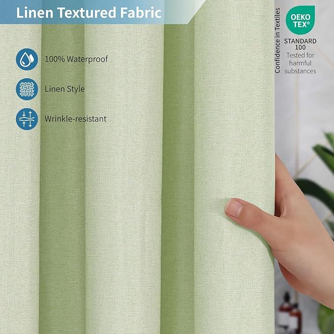 THAIGEE 2-in-1 Waterproof Long Fabric Shower Curtain or Liner,Linen Textured,78 Inch Breathable TPU & Washable Bathroom Shower Curtain Set with 12 Plastic Hooks,Modern,72"x78",Green - ModernBath