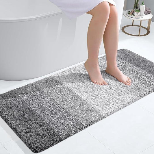 OLANLY Bathroom Rug Mat 47x20, Extra Soft and Absorbent Microfiber Bath Rugs, Non-Slip Plush Shaggy Bath Carpet Runner, Machine Wash Dry, Bath Mats for Bathroom Floor, Tub and Shower, Grey - ModernBath