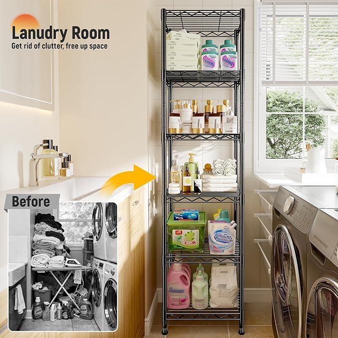 6 Wire Shelving Metal Shelves Storage Rack:Adjustable Storage Shelves Standing Shelf Units and Narrow Shelf for Laundry Bathroom Kitchen Pantry Closet Office 15.8" w*11.8" D*63" H - ModernBath