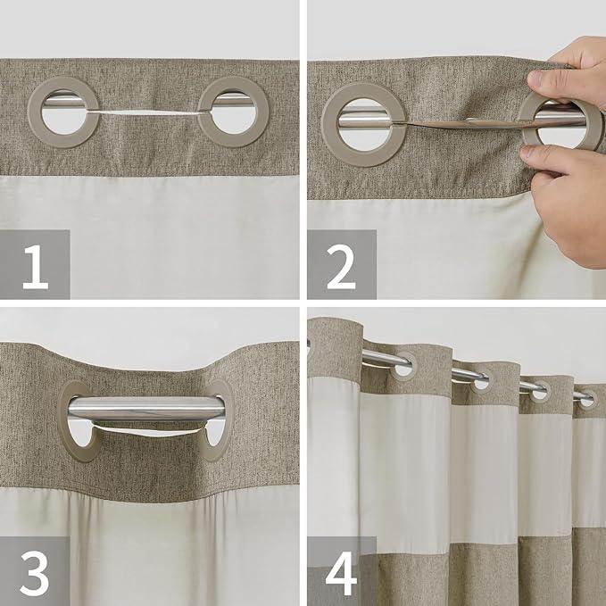 eachope Extra Long No Hooks Needed Linen Textured Shower Curtain with Snap-in Fabric Liner Set,Hotel Luxury Decor Shower Curtains for Bathroom,Waterproof & Washable,71Wx86H,Khaki/Tan - ModernBath